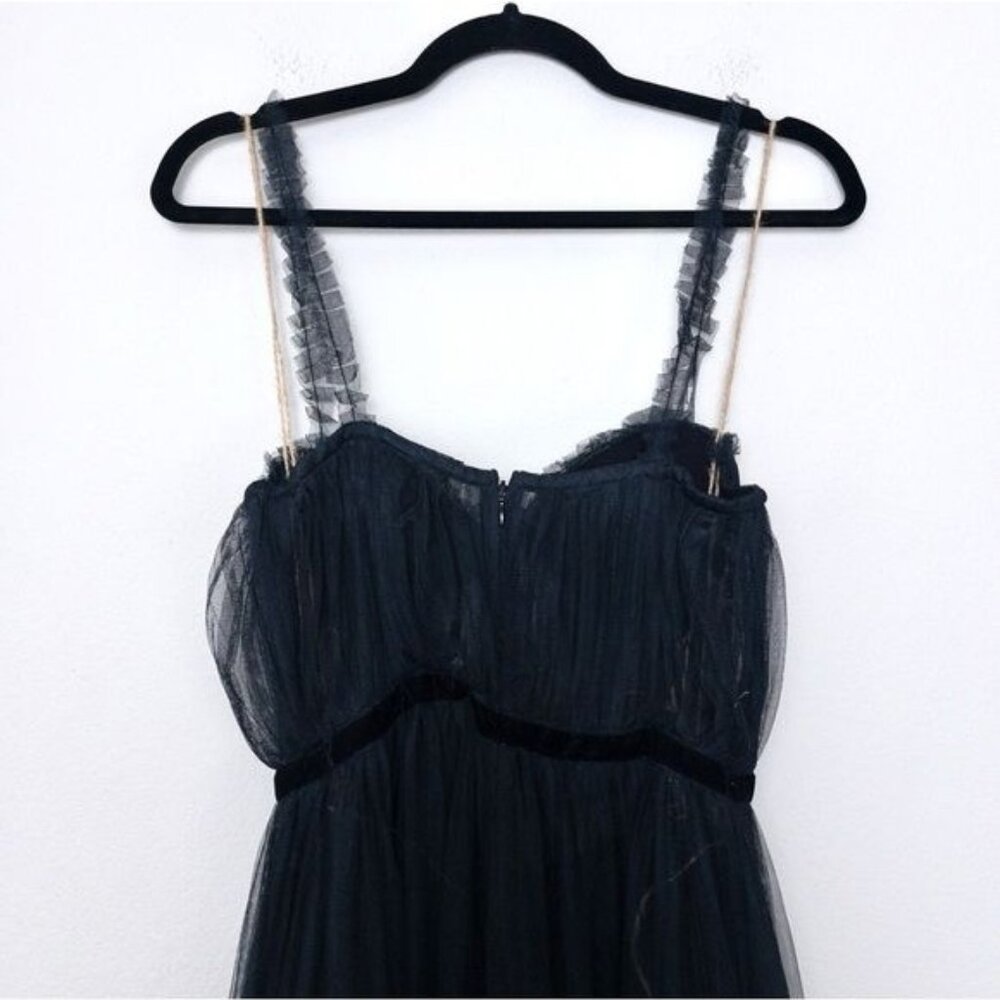 NWT Sau Lee Camille Tulle Ruffle Gown 4 Black Sheer Tiered Bustier Aline - Picture 10 of 14